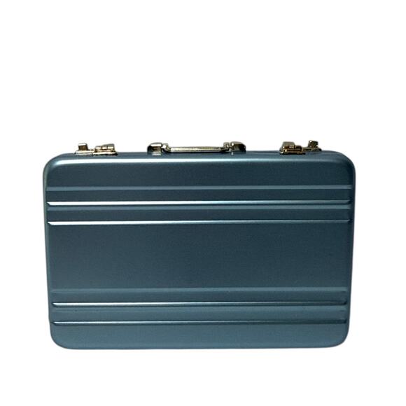 Mini Metal Briefcase Card Holder Blue Aluminum Alloy Case New - Picture 1 of 5